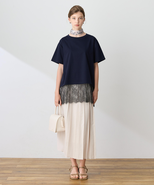 LE SOUK HOLIDAY(ルスークホリデー)の「裾レースドッキングTシャツ【接触冷感】(Tシャツ/カットソー・レディース・ブラック/オフホワイト/ネイビー・M/L)」の6枚目の写真