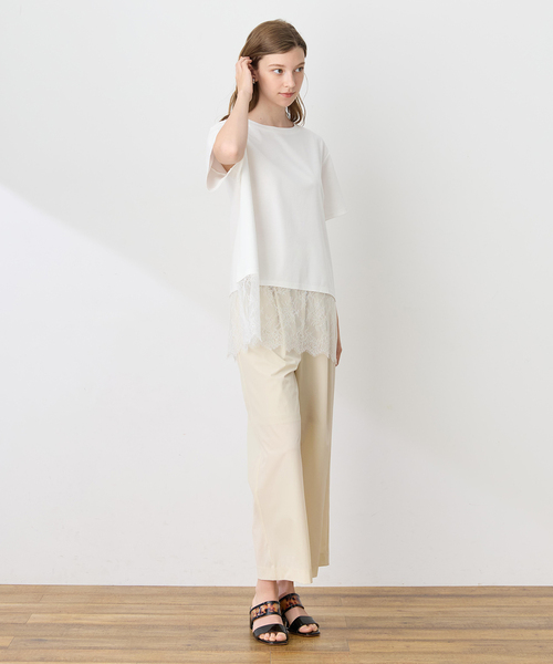 LE SOUK HOLIDAY(ルスークホリデー)の「裾レースドッキングTシャツ【接触冷感】(Tシャツ/カットソー・レディース・ブラック/オフホワイト/ネイビー・M/L)」の8枚目の写真