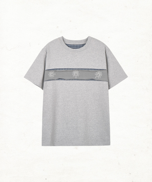 DANDEL(ダンデル)の「DD check inset symbol tee (GREY)(Tシャツ/カットソー・レディース・その他・1/2)」の1枚目の写真