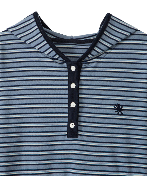 DANDEL（ダンデル）の「DD stripe trim hooded long sleeve (SKY BLUE)（パーカー・レディース・その他・1）」の2枚目の写真