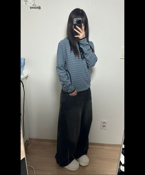 DANDEL（ダンデル）の「DD stripe trim hooded long sleeve (SKY BLUE)（パーカー・レディース・その他・1）」の5枚目の写真
