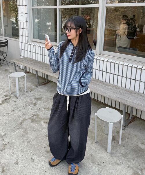 DANDEL（ダンデル）の「DD stripe trim hooded long sleeve (SKY BLUE)（パーカー・レディース・その他・1）」の6枚目の写真