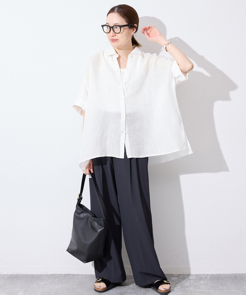 SLOBE IENA(スローブイエナ)の「《追加/シリーズあり》リネンコットンBOXシャツ(シャツ/ブラウス・レディース・ネイビー/ホワイト/ベージュ/ピンク・FREE)」の5枚目の写真
