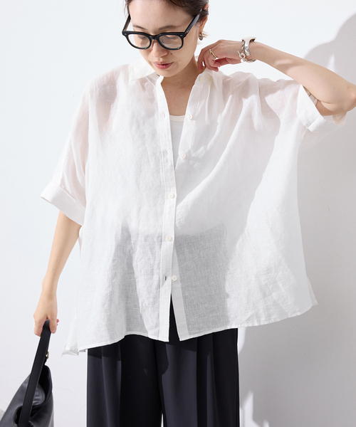SLOBE IENA(スローブイエナ)の「《追加/シリーズあり》リネンコットンBOXシャツ(シャツ/ブラウス・レディース・ネイビー/ホワイト/ベージュ/ピンク・FREE)」の8枚目の写真