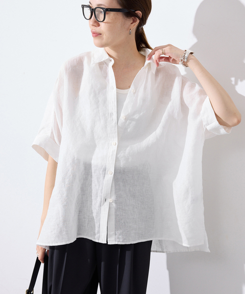 SLOBE IENA(スローブイエナ)の「《追加/シリーズあり》リネンコットンBOXシャツ(シャツ/ブラウス・レディース・ネイビー/ホワイト/ベージュ/ピンク・FREE)」の9枚目の写真