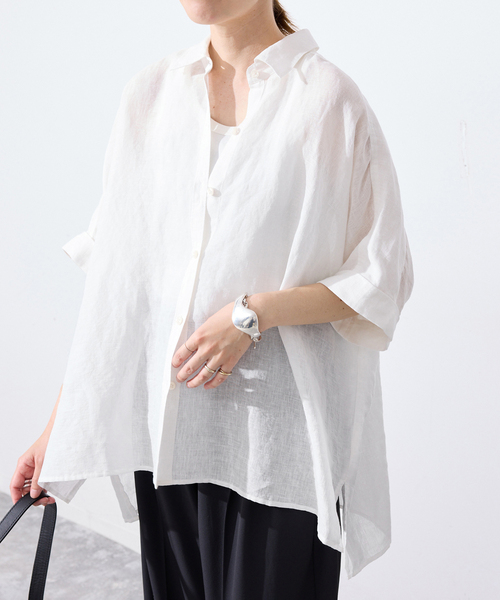 SLOBE IENA(スローブイエナ)の「《追加/シリーズあり》リネンコットンBOXシャツ(シャツ/ブラウス・レディース・ネイビー/ホワイト/ベージュ/ピンク・FREE)」の10枚目の写真