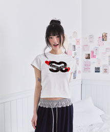 シシコラージュプリンティングスリムフィット半袖Tシャツアイボリー