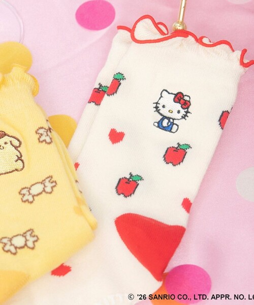 BRANSHES(ブランシェス)の「【サンリオキャラクターズ】ワンポイント刺しゅう総柄ソックス(ソックス/靴下・キッズ・レッド/イエロー・L/M/19-21㎝)」の1枚目の写真