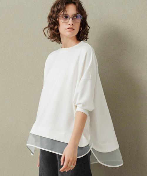ELFRANK(エルフランク)の「【2026AW】セットアップ可能 シアーレイヤード風ダンボールプルオーバー 洗える(Tシャツ/カットソー・レディース・ブラック/オフホワイト/グレー・M/L)」の2枚目の写真