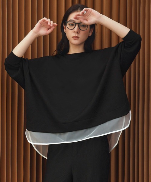 ELFRANK(エルフランク)の「【2026AW】セットアップ可能 シアーレイヤード風ダンボールプルオーバー 洗える(Tシャツ/カットソー・レディース・ブラック/オフホワイト/グレー・M/L)」の1枚目の写真