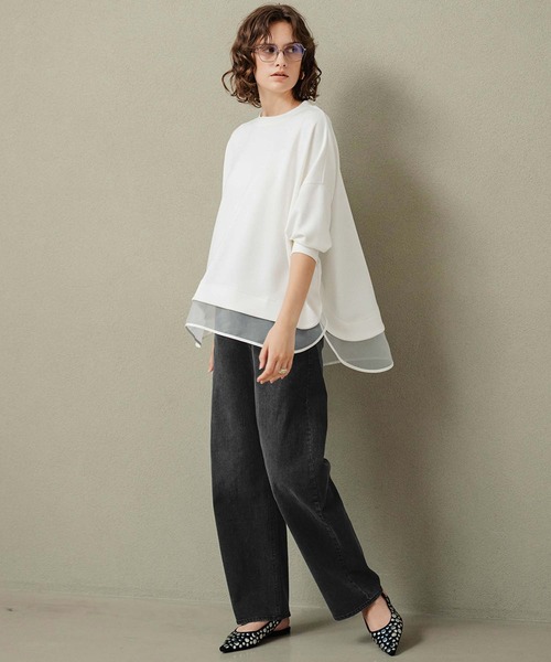 ELFRANK(エルフランク)の「【2026AW】セットアップ可能 シアーレイヤード風ダンボールプルオーバー 洗える(Tシャツ/カットソー・レディース・ブラック/オフホワイト/グレー・M/L)」の5枚目の写真