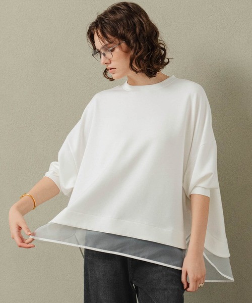 ELFRANK(エルフランク)の「【2026AW】セットアップ可能 シアーレイヤード風ダンボールプルオーバー 洗える(Tシャツ/カットソー・レディース・ブラック/オフホワイト/グレー・M/L)」の6枚目の写真