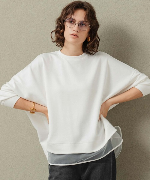 ELFRANK(エルフランク)の「【2026AW】セットアップ可能 シアーレイヤード風ダンボールプルオーバー 洗える(Tシャツ/カットソー・レディース・ブラック/オフホワイト/グレー・M/L)」の7枚目の写真