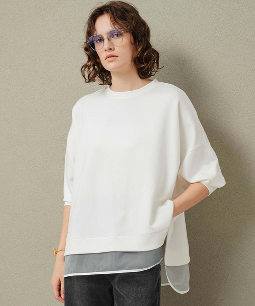 ELFRANK(エルフランク)の「【2026AW】セットアップ可能 シアーレイヤード風ダンボールプルオーバー 洗える(Tシャツ/カットソー・レディース・ブラック/オフホワイト/グレー・M/L)」の8枚目の写真