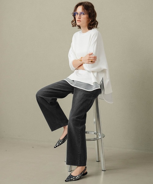 ELFRANK(エルフランク)の「【2026AW】セットアップ可能 シアーレイヤード風ダンボールプルオーバー 洗える(Tシャツ/カットソー・レディース・ブラック/オフホワイト/グレー・M/L)」の9枚目の写真