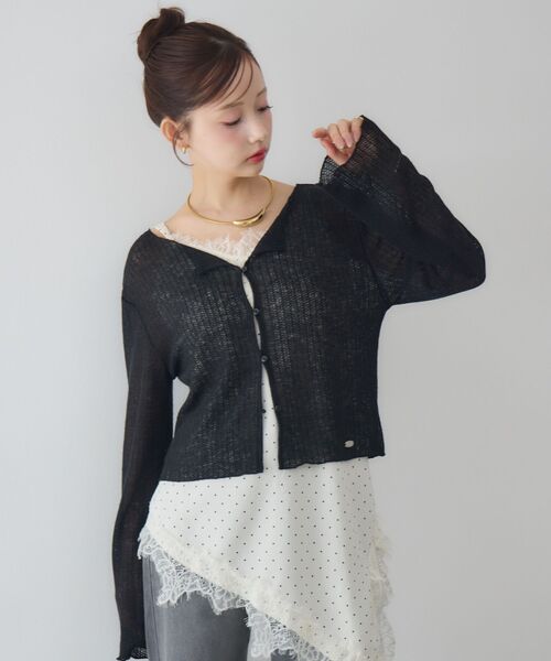 RETRO GIRL(レトロガール)の「プレート付メランジカーディガン(Tシャツ/カットソー・レディース・ブラック/ライトグレー/イエロー・FREE)」の8枚目の写真