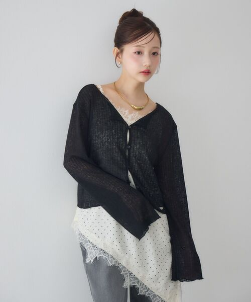 RETRO GIRL(レトロガール)の「プレート付メランジカーディガン(Tシャツ/カットソー・レディース・ブラック/ライトグレー/イエロー・FREE)」の9枚目の写真