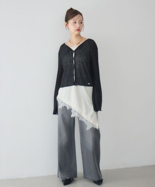 RETRO GIRL(レトロガール)の「プレート付メランジカーディガン(Tシャツ/カットソー・レディース・ブラック/ライトグレー/イエロー・FREE)」の11枚目の写真