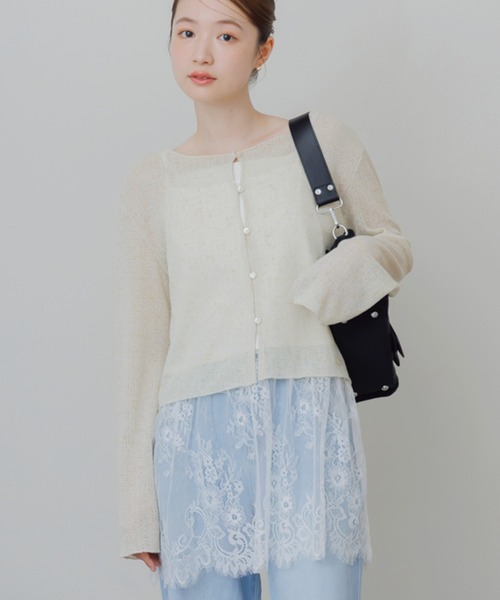 RETRO GIRL(レトロガール)の「プレート付メランジカーディガン(Tシャツ/カットソー・レディース・ブラック/ライトグレー/イエロー・FREE)」の3枚目の写真