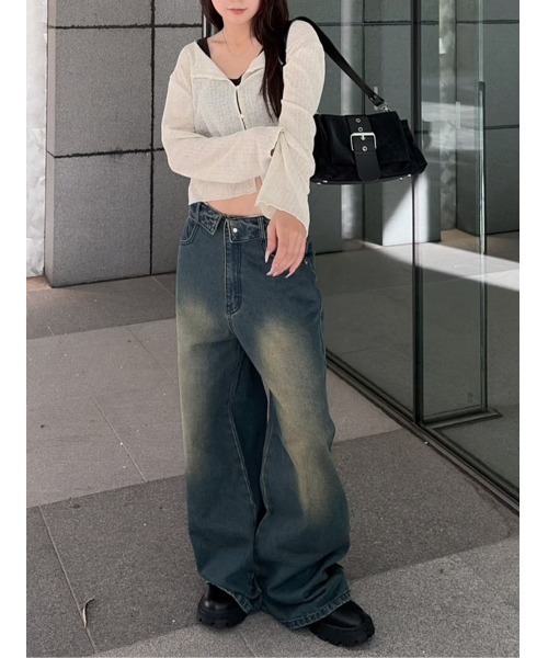 RETRO GIRL(レトロガール)の「プレート付メランジカーディガン(Tシャツ/カットソー・レディース・ブラック/ライトグレー/イエロー・FREE)」の6枚目の写真