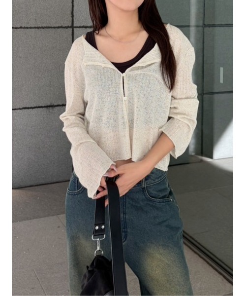 RETRO GIRL(レトロガール)の「プレート付メランジカーディガン(Tシャツ/カットソー・レディース・ブラック/ライトグレー/イエロー・FREE)」の5枚目の写真