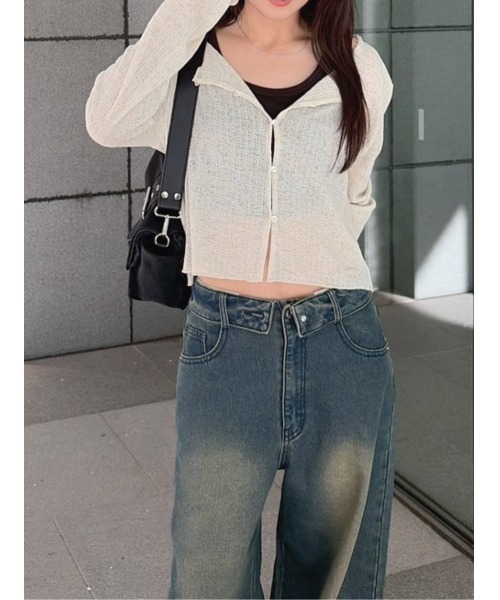 RETRO GIRL(レトロガール)の「プレート付メランジカーディガン(Tシャツ/カットソー・レディース・ブラック/ライトグレー/イエロー・FREE)」の4枚目の写真