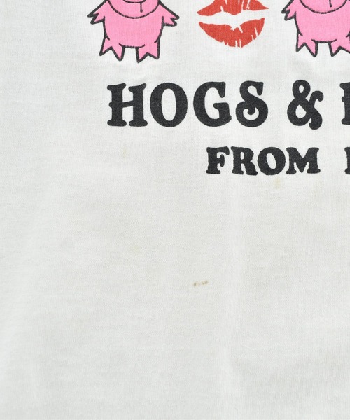 SCREEN STARS(スクリーンスターズ)の「【USED】90’s SCREEN STARS “HOGS & KISSES FROM IOWA” アニマル Tシャツ USA製(Tシャツ/カットソー・メンズ・ホワイト・LARGE)」の4枚目の写真