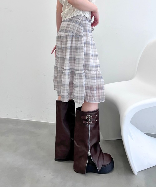 mul.（ムル）の「チェックシアースカート（スカート・レディース・グレー/ピンク・FREE）」の13枚目の写真