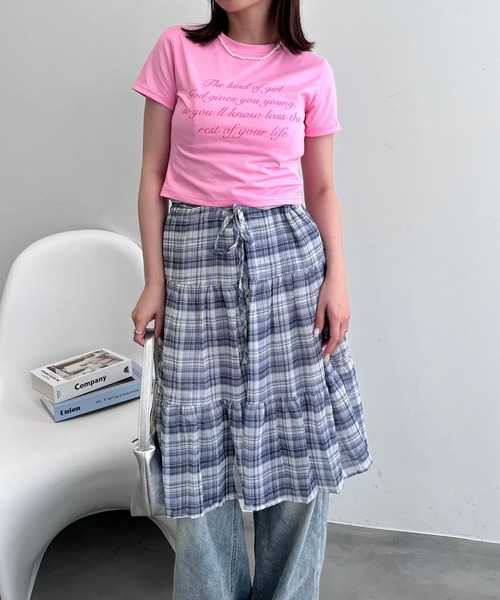 mul.（ムル）の「チェックシアースカート（スカート・レディース・グレー/ピンク・FREE）」の4枚目の写真