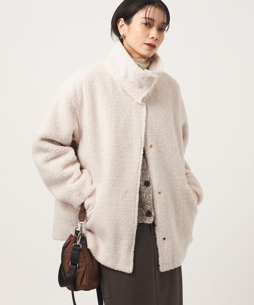 green label relaxing（グリーンレーベルリラクシング）の「［size SHORTあり］ボア スタンドカラー ブルゾン（ブルゾン・レディース・ナチュラル/ブラウン/グレー・SHORT/38/36）」の3枚目の写真