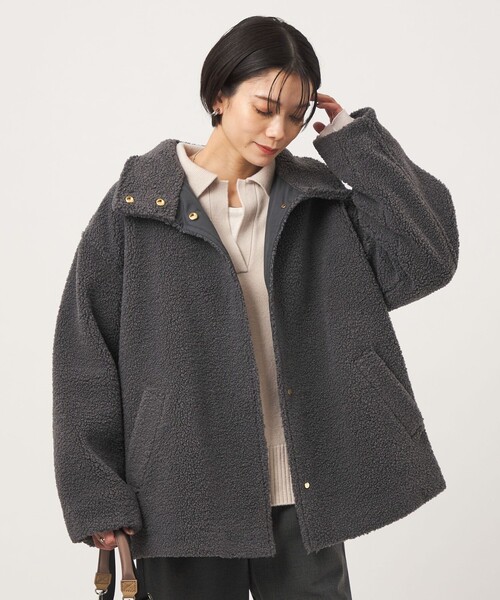 green label relaxing（グリーンレーベルリラクシング）の「［size SHORTあり］ボア スタンドカラー ブルゾン（ブルゾン・レディース・ナチュラル/ブラウン/グレー・SHORT/38/36）」の2枚目の写真