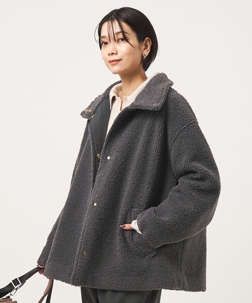 green label relaxing（グリーンレーベルリラクシング）の「［size SHORTあり］ボア スタンドカラー ブルゾン（ブルゾン・レディース・ナチュラル/ブラウン/グレー・SHORT/38/36）」の4枚目の写真