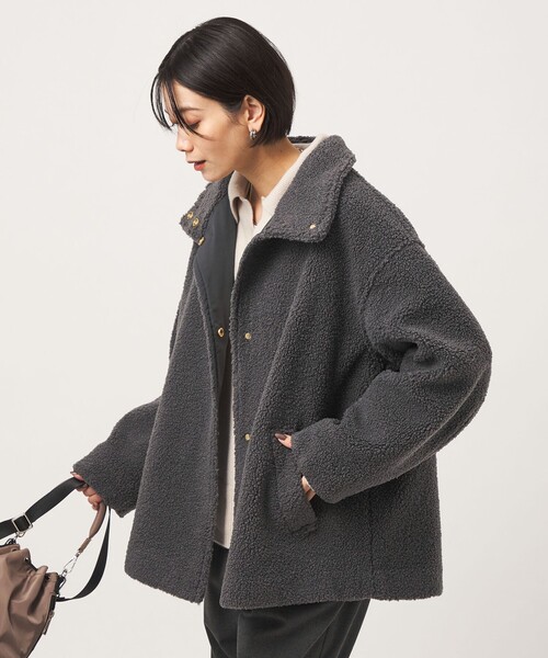 green label relaxing（グリーンレーベルリラクシング）の「［size SHORTあり］ボア スタンドカラー ブルゾン（ブルゾン・レディース・ナチュラル/ブラウン/グレー・SHORT/38/36）」の5枚目の写真