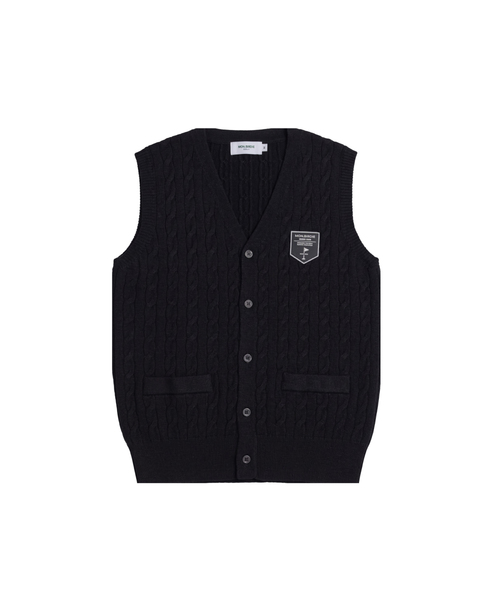 MONBIRDIE GOLF(モンバーディーゴルフ)の「ケーブルボタンベスト_BLACK(ニット/セーター・レディース・ブラック・SMALL/MEDIUM)」の1枚目の写真