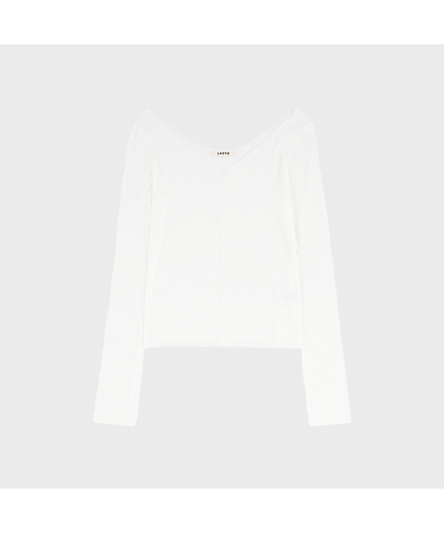 LAZYZ(レイジジ)の「VネックシアーロングスリーブTシャツ(3カラー)(Tシャツ/カットソー・レディース・ホワイト/ブラック/チャコール・F)」の1枚目の写真
