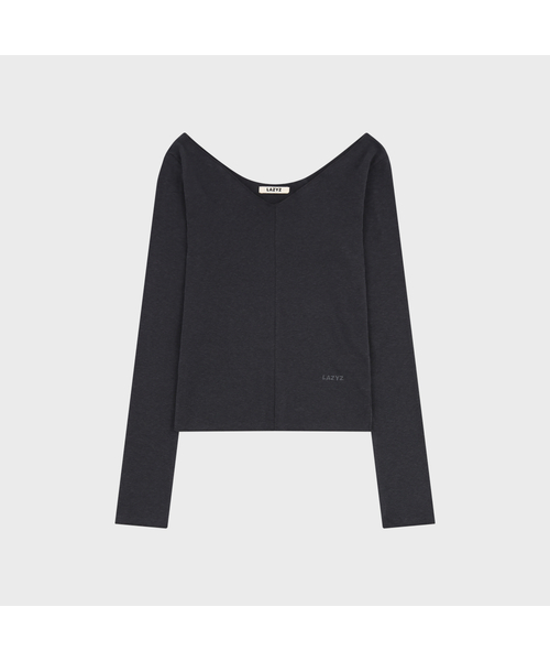 LAZYZ(レイジジ)の「VネックシアーロングスリーブTシャツ(3カラー)(Tシャツ/カットソー・レディース・ホワイト/ブラック/チャコール・F)」の3枚目の写真
