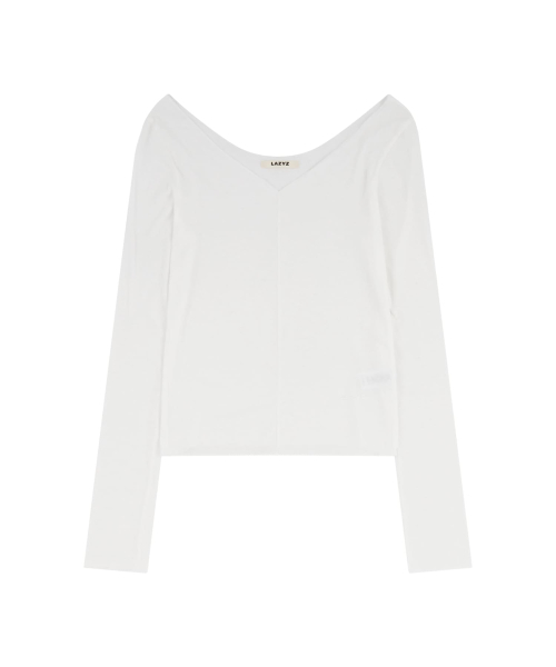 LAZYZ(レイジジ)の「VネックシアーロングスリーブTシャツ(3カラー)(Tシャツ/カットソー・レディース・ホワイト/ブラック/チャコール・F)」の7枚目の写真