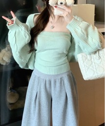 ケーブルボレロレイヤード風ニットトップス