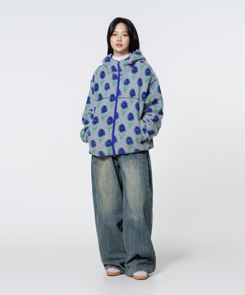 MOZMOZ(モズモズ)の「花柄ボアジャケット ジップアップパーカー パープル(その他アウター・レディース・パープル・FREE)」の4枚目の写真
