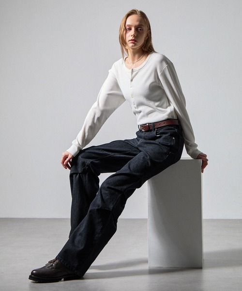 CLEL（クレイル）の「【CLEL】3D Tuck Denim Pants / 3Dタック デニムパンツ（デニムパンツ・メンズ・ネイビー/ブラック/インディゴブルー・XS/S/M/L）」の14枚目の写真