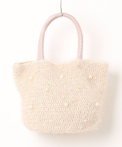 COOCO(クーコ)の「【SB】【cooco】JSC パール付フェザーニットトートバッグ(トートバッグ・レディース・グレイッシュベージュ/ベージュ/サックスブルー/ブラック・FREE)」の1枚目の写真