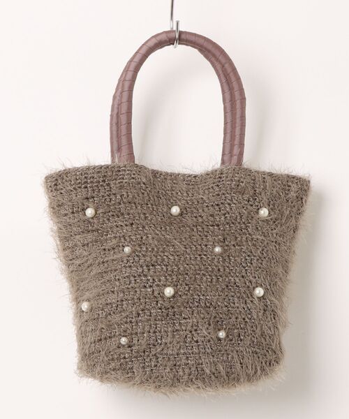 COOCO(クーコ)の「【SB】【cooco】JSC パール付フェザーニットトートバッグ(トートバッグ・レディース・グレイッシュベージュ/ベージュ/サックスブルー/ブラック・FREE)」の3枚目の写真