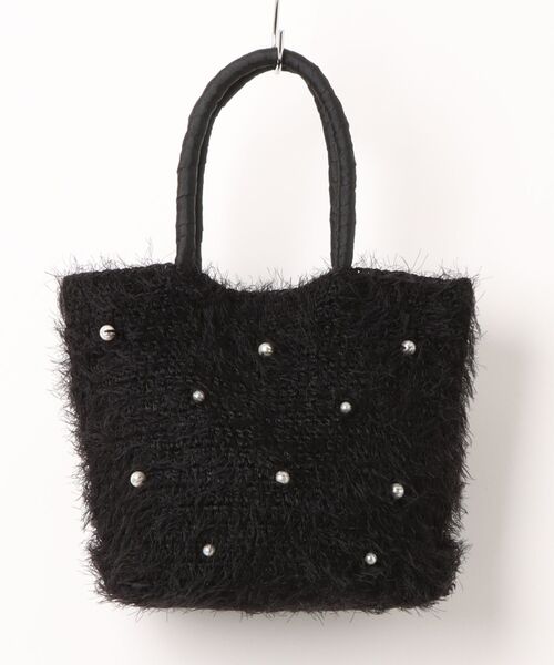 COOCO(クーコ)の「【SB】【cooco】JSC パール付フェザーニットトートバッグ(トートバッグ・レディース・グレイッシュベージュ/ベージュ/サックスブルー/ブラック・FREE)」の2枚目の写真