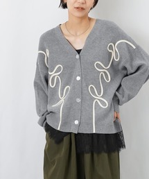 LC/LLL リブコード刺繍レース切替カーディガン