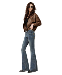 [YOONSOAP X DECET WOMAN] Stitch Pocket Low Rise Slim Flared Jeans DCWPT036BLUE