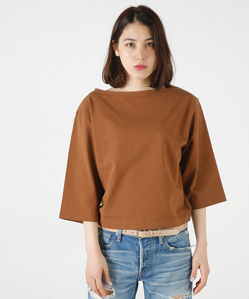 MOUSSY（マウジー）の「COTTON LOOSE BORDER TOPS（Tシャツ/カットソー・レディース・ダークネイビー/ホワイト系その他/ホワイト/ブラウン/ライトブラック・FREE）」の5枚目の写真