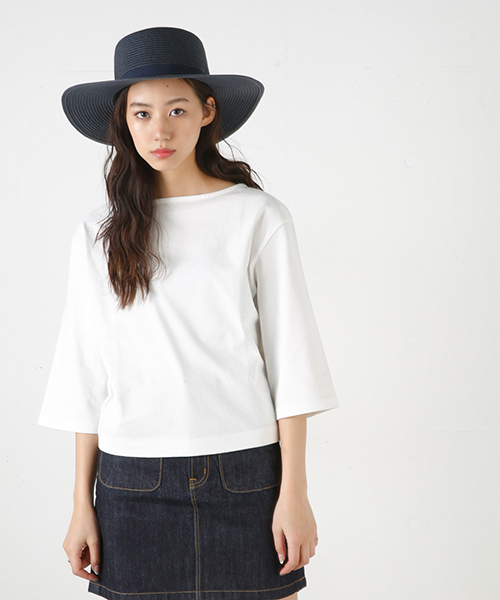 MOUSSY（マウジー）の「COTTON LOOSE BORDER TOPS（Tシャツ/カットソー・レディース・ダークネイビー/ホワイト系その他/ホワイト/ブラウン/ライトブラック・FREE）」の2枚目の写真