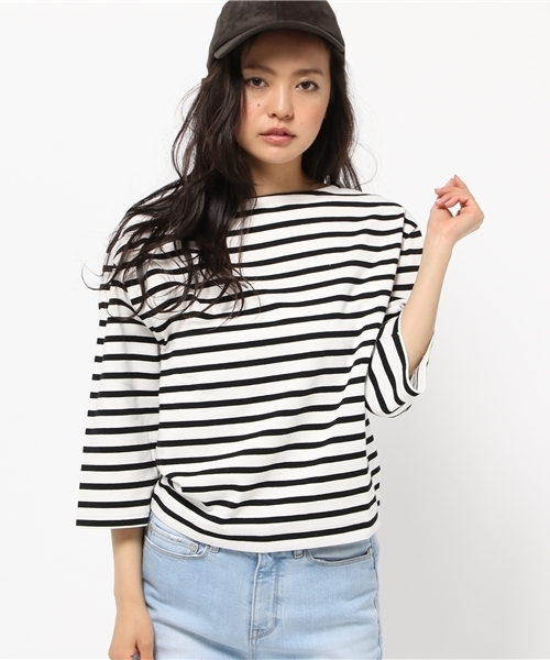 MOUSSY（マウジー）の「COTTON LOOSE BORDER TOPS（Tシャツ/カットソー・レディース・ダークネイビー/ホワイト系その他/ホワイト/ブラウン/ライトブラック・FREE）」の15枚目の写真
