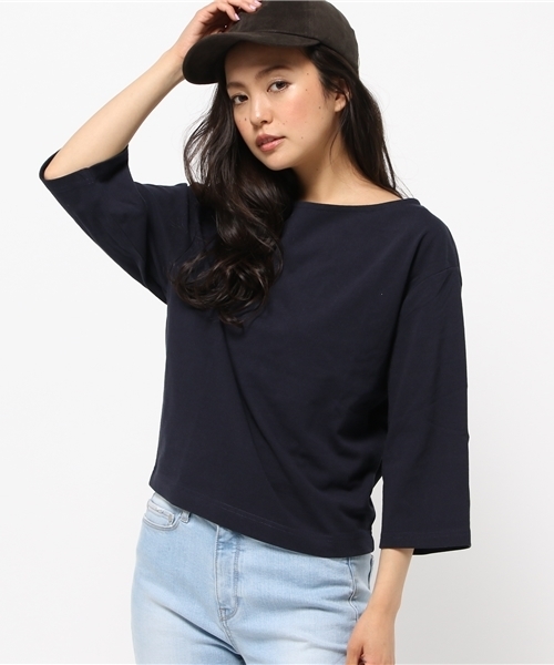 MOUSSY（マウジー）の「COTTON LOOSE BORDER TOPS（Tシャツ/カットソー・レディース・ダークネイビー/ホワイト系その他/ホワイト/ブラウン/ライトブラック・FREE）」の16枚目の写真
