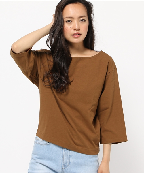 MOUSSY（マウジー）の「COTTON LOOSE BORDER TOPS（Tシャツ/カットソー・レディース・ダークネイビー/ホワイト系その他/ホワイト/ブラウン/ライトブラック・FREE）」の17枚目の写真